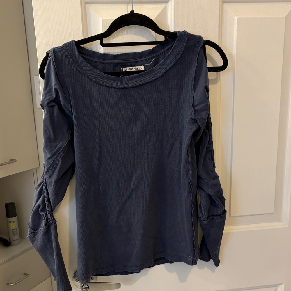 We The Free Navy Cutout Shoulder Long Sleeve Top